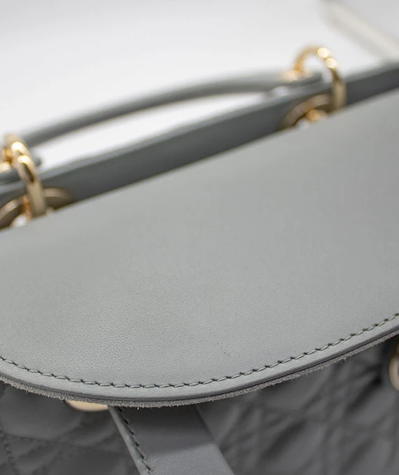 Christian Dior Grey Color Cannage Lambskin Leather Medium Lady Dior Satchel Bag