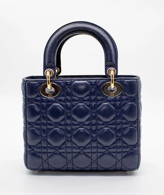 Christian Dior Navy Blue Color Small Lady Dior Lambskin Leather Satchel Bag