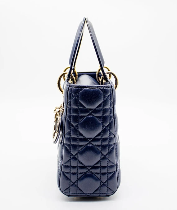 Christian Dior Navy Blue Color Small Lady Dior Lambskin Leather Satchel Bag