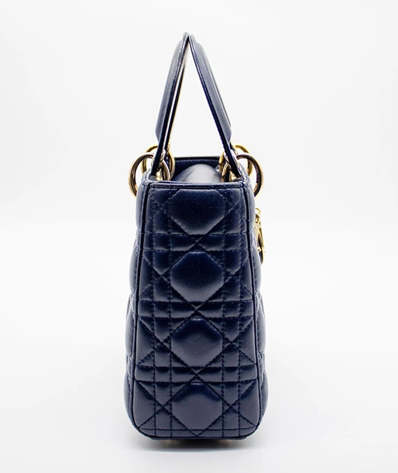 Christian Dior Navy Blue Color Small Lady Dior Lambskin Leather Satchel Bag