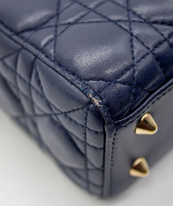 Christian Dior Navy Blue Color Small Lady Dior Lambskin Leather Satchel Bag