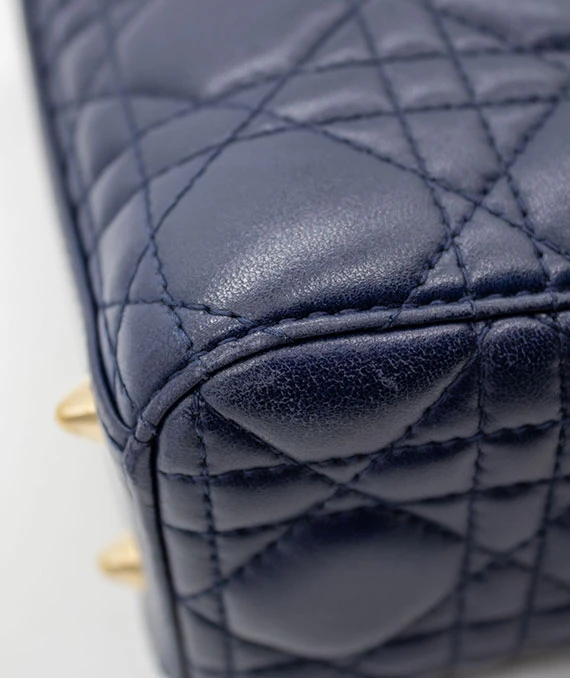 Christian Dior Navy Blue Color Small Lady Dior Lambskin Leather Satchel Bag