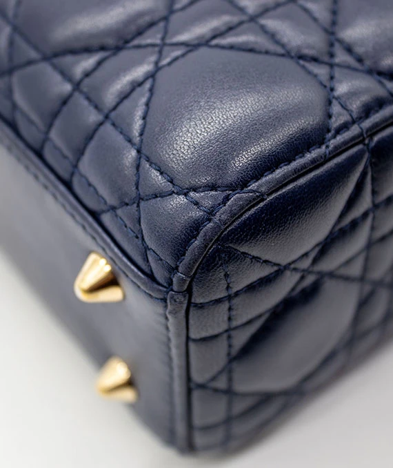 Christian Dior Navy Blue Color Small Lady Dior Lambskin Leather Satchel Bag