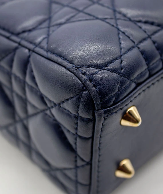 Christian Dior Navy Blue Color Small Lady Dior Lambskin Leather Satchel Bag