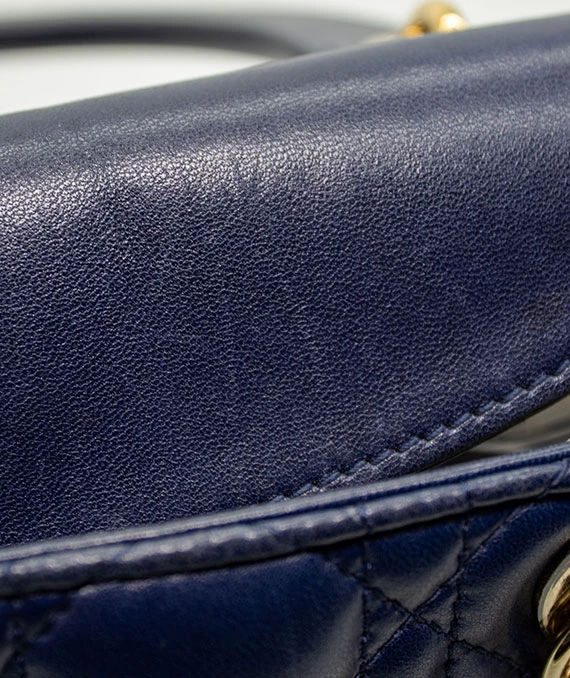 Christian Dior Navy Blue Color Small Lady Dior Lambskin Leather Satchel Bag