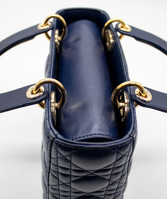 Christian Dior Navy Blue Color Small Lady Dior Lambskin Leather Satchel Bag