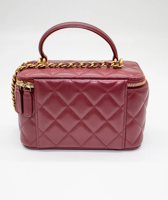 Chanel Small Bordeaux Color Vanity Case Handbag in Lambskin Leather with Gold Hardware