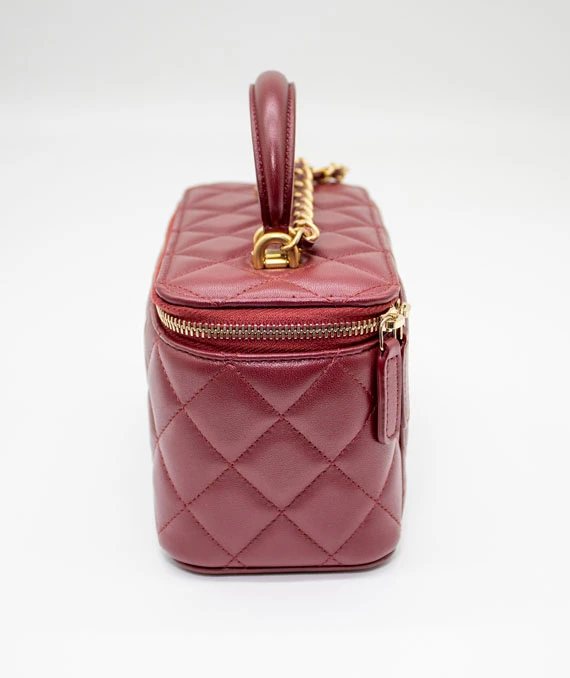 Chanel Small Bordeaux Color Vanity Case Handbag in Lambskin Leather with Gold Hardware