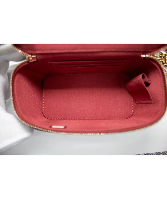 Chanel Small Bordeaux Color Vanity Case Handbag in Lambskin Leather with Gold Hardware