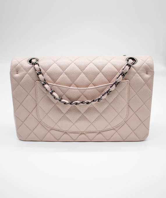 Chanel Size 25 Classic Medium Flap Nude Color Caviar Leather Bag with Ruthenium Hardware