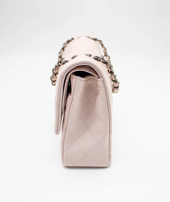 Chanel Size 25 Classic Medium Flap Nude Color Caviar Leather Bag with Ruthenium Hardware