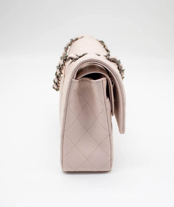 Chanel Size 25 Classic Medium Flap Nude Color Caviar Leather Bag with Ruthenium Hardware