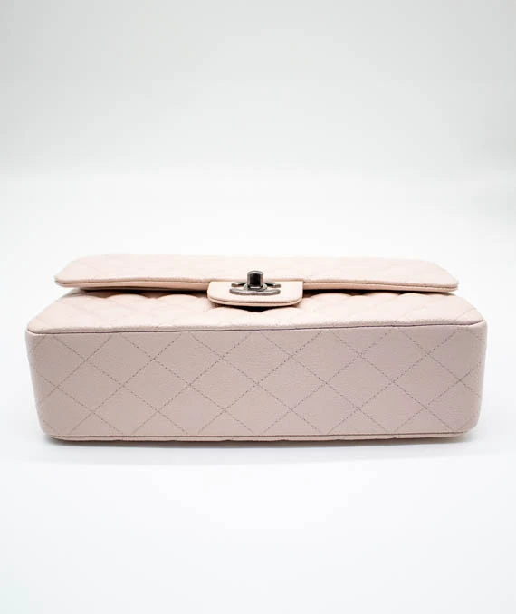 Chanel Size 25 Classic Medium Flap Nude Color Caviar Leather Bag with Ruthenium Hardware