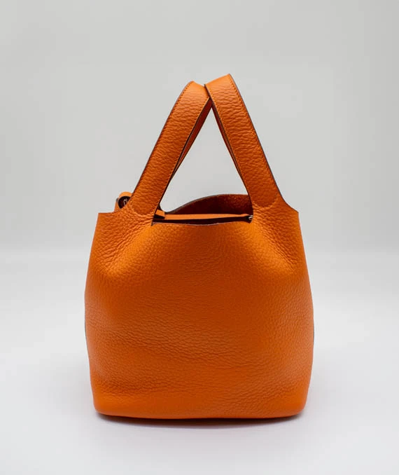 Hermes Size 18 Clemence Leather Orange Poppy Picotin Lock PM tote bag with Palladium Hardware