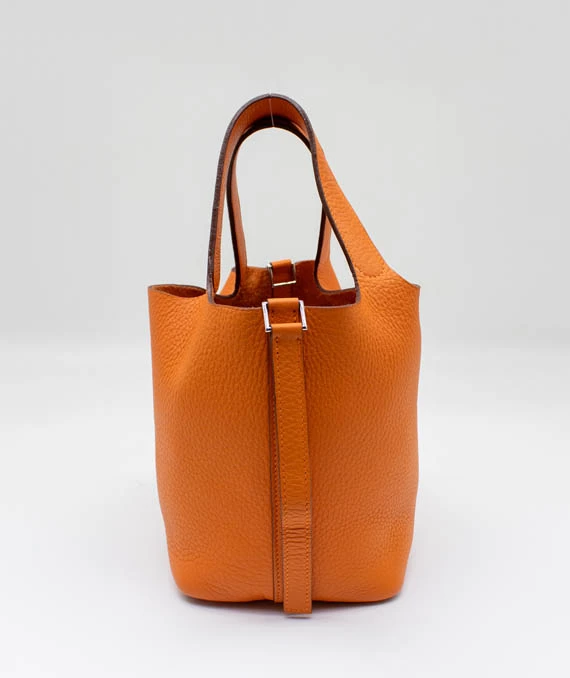 Hermes Size 18 Clemence Leather Orange Poppy Picotin Lock PM tote bag with Palladium Hardware
