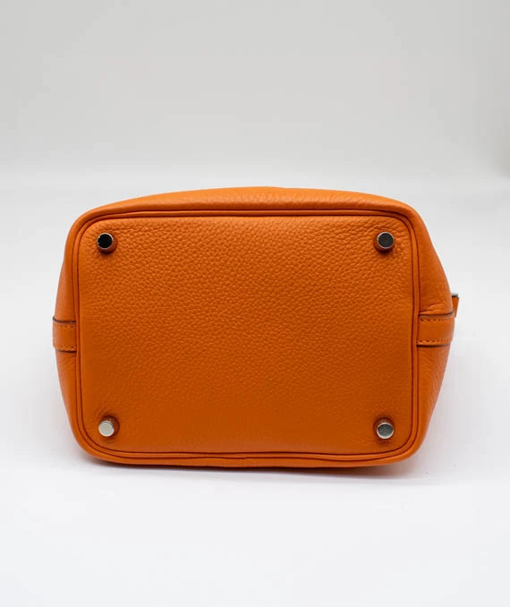 Hermes Size 18 Clemence Leather Orange Poppy Picotin Lock PM tote bag with Palladium Hardware