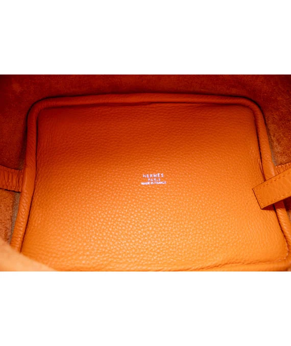 Hermes Size 18 Clemence Leather Orange Poppy Picotin Lock PM tote bag with Palladium Hardware