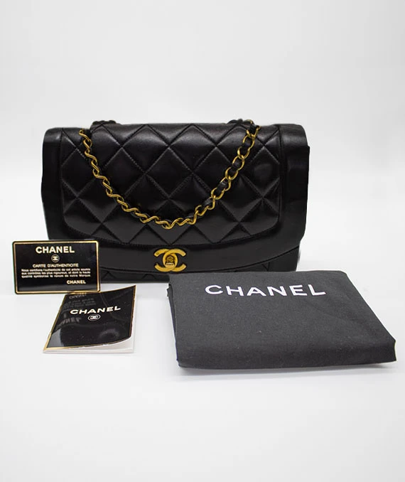 Chanel Black Quilted Lambskin Diana Medium Vintage Flap Handbag