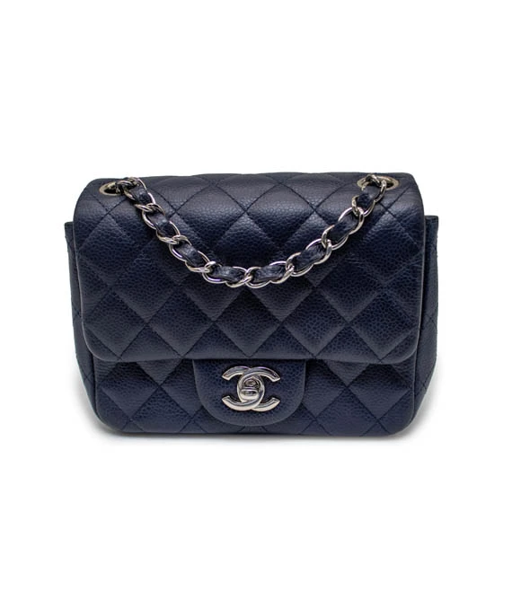 Chanel Classic Navy Blue Caviar Mini Bag with Silver Hardware