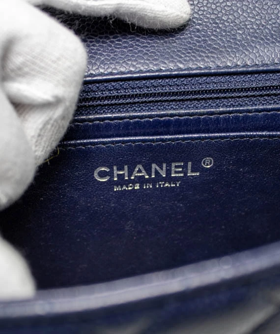 Chanel Classic Navy Blue Caviar Mini Bag with Silver Hardware