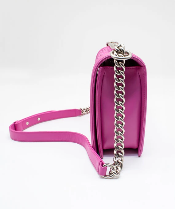 Chanel Hot Pink Color Large Size Boy Bag in Python Leather with Silver Hardware