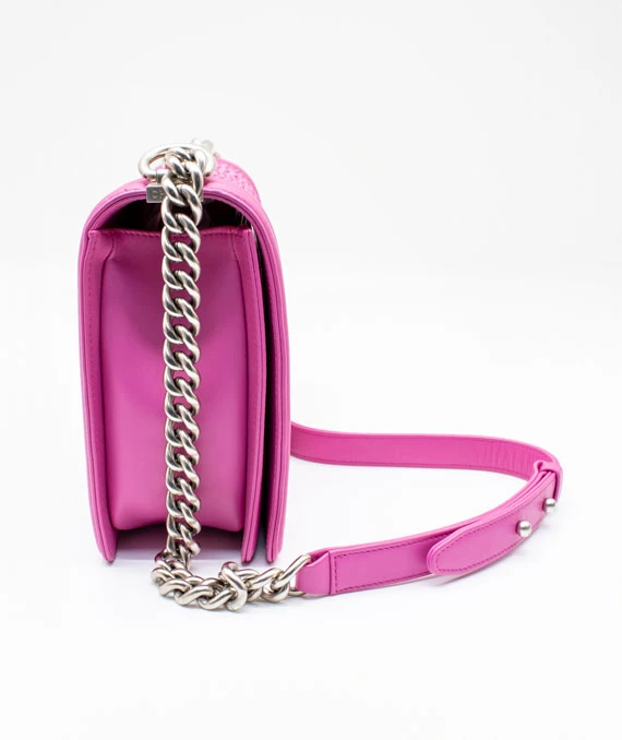 Chanel Hot Pink Color Large Size Boy Bag in Python Leather with Silver Hardware