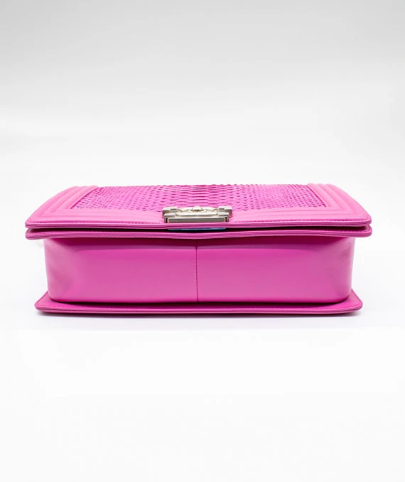 Chanel Hot Pink Color Large Size Boy Bag in Python Leather with Silver Hardware