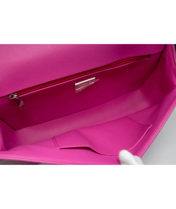 Chanel Hot Pink Color Large Size Boy Bag in Python Leather with Silver Hardware