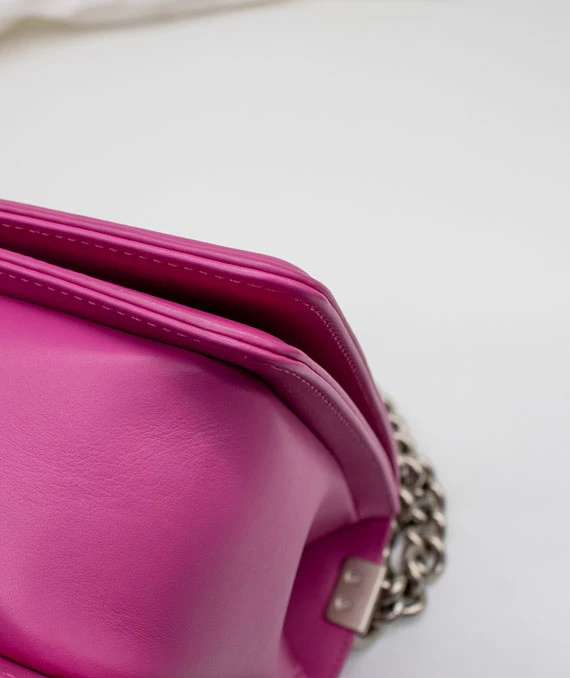 Chanel Hot Pink Color Large Size Boy Bag in Python Leather with Silver Hardware