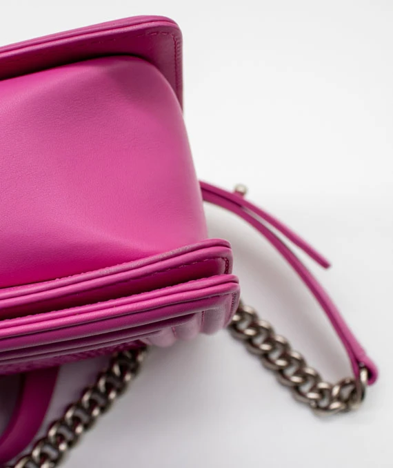 Chanel Hot Pink Color Large Size Boy Bag in Python Leather with Silver Hardware