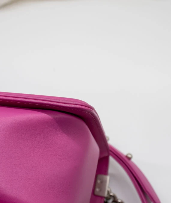 Chanel Hot Pink Color Large Size Boy Bag in Python Leather with Silver Hardware