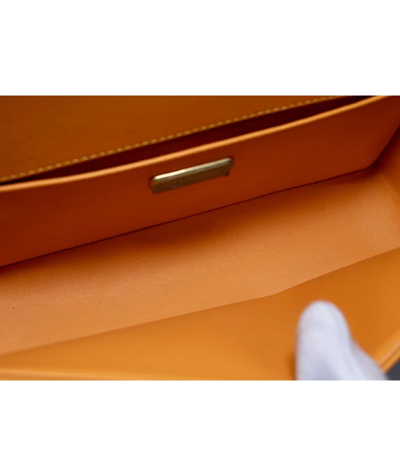 Chanel Orange Color Medium Size Boy Bag in Lambskin Leather with Embroidery and Gold Hardware