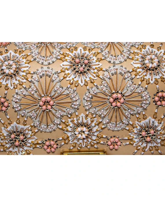 Chanel Orange Color Medium Size Boy Bag in Lambskin Leather with Embroidery and Gold Hardware