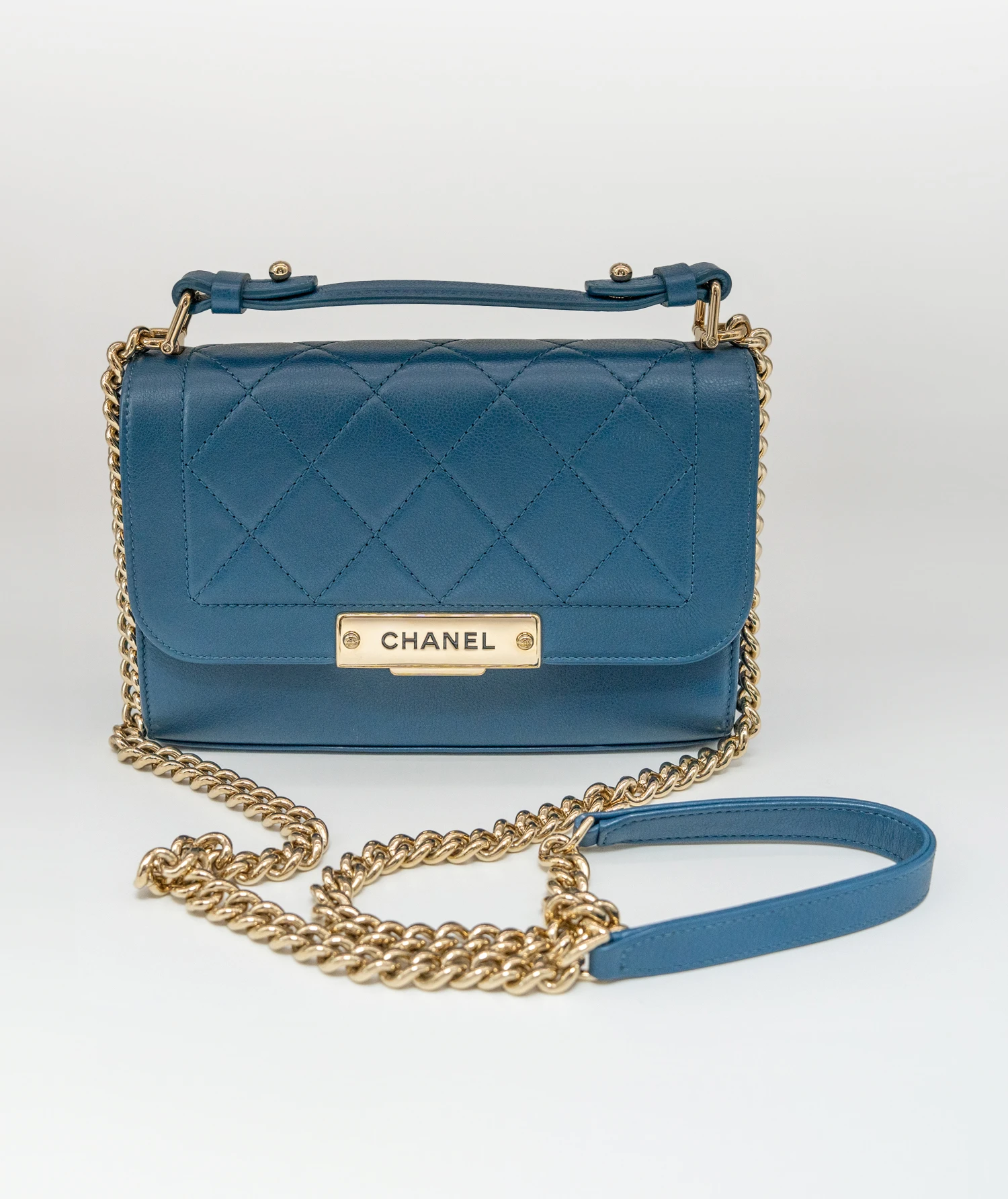 Chanel Blue Calfskin Leather Click Label Shoulder Bag