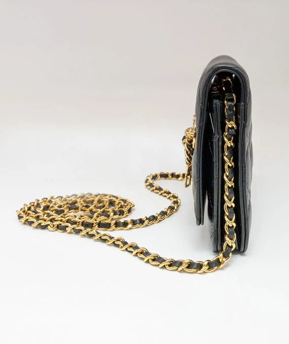 Chanel Black Lambskin Quilted Egyptian Amulet Wallet On Chain