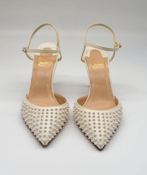 Christian Louboutin Size 38 Off White Leather Baila Ankle Strap Pumps