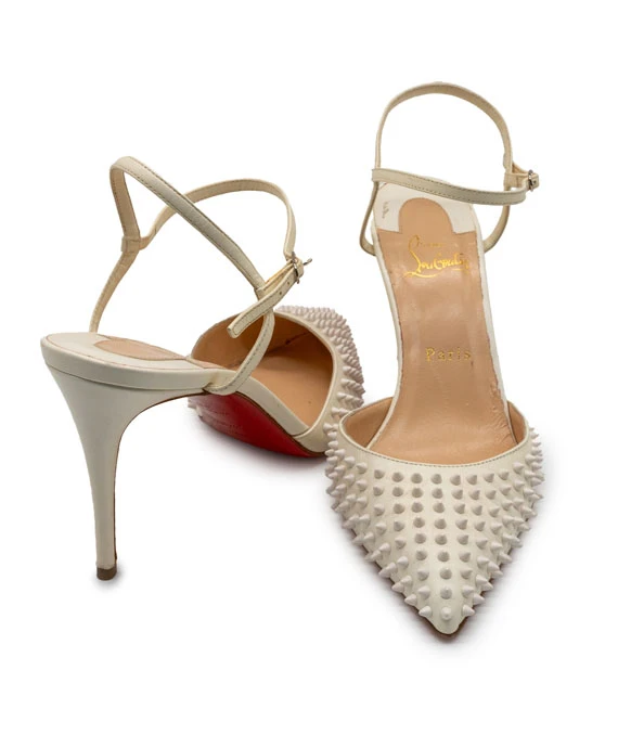 Christian Louboutin Size 38 Off White Leather Baila Ankle Strap Pumps