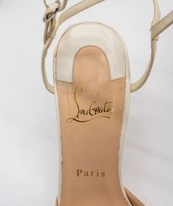 Christian Louboutin Size 38 Off White Leather Baila Ankle Strap Pumps