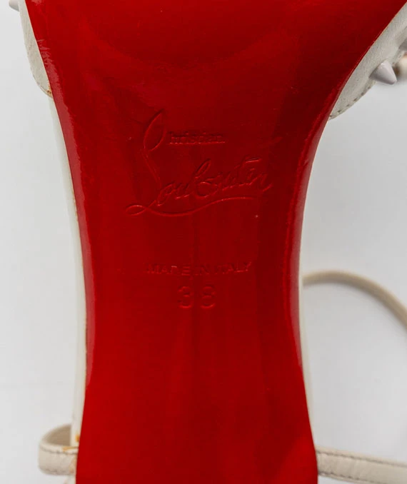 Christian Louboutin Size 38 Off White Leather Baila Ankle Strap Pumps