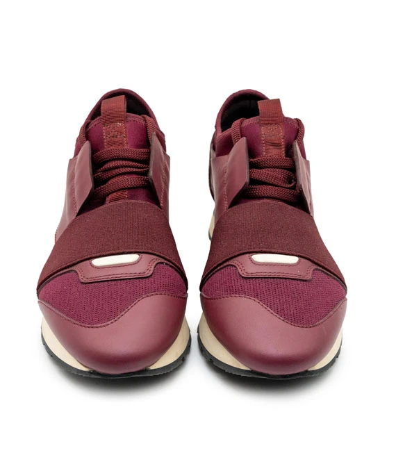 Balenciaga Size 37 Burgundy Leather And Mesh Race Runner Sneakers