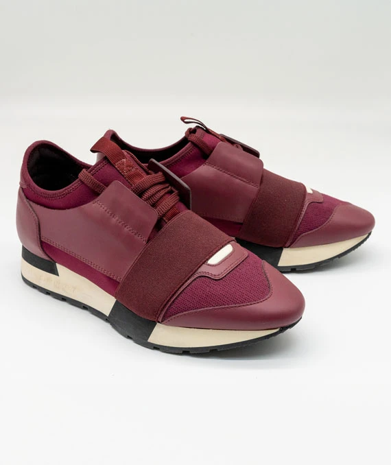Balenciaga Size 37 Burgundy Leather And Mesh Race Runner Sneakers