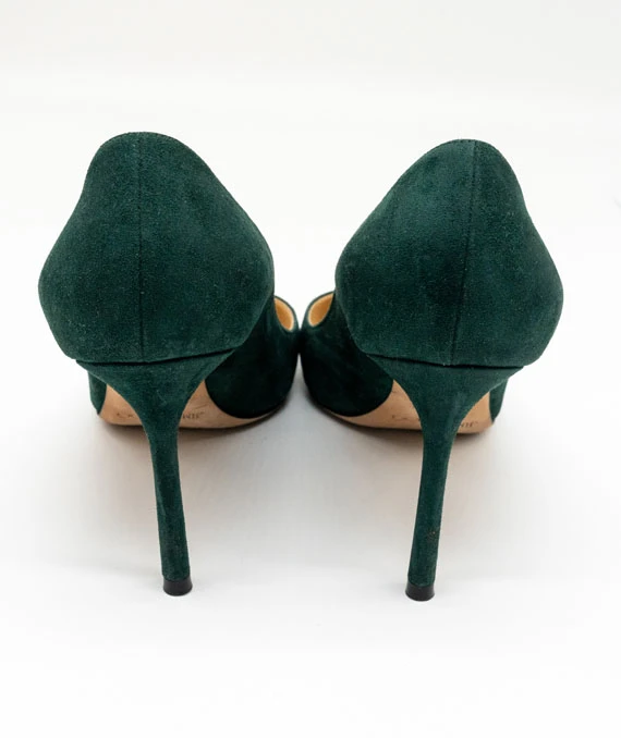 Jimmy Choo Size 37.5 Suede Evergreen ANOUK (suede forest green) heels