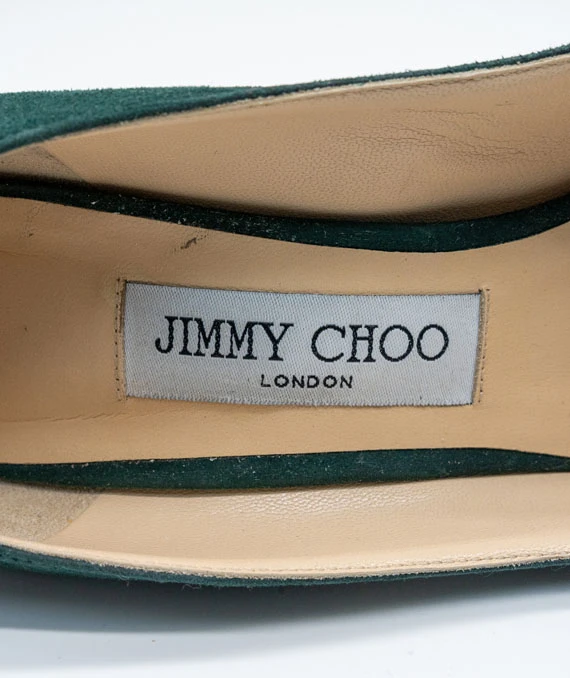 Jimmy Choo Size 37.5 Suede Evergreen ANOUK (suede forest green) heels
