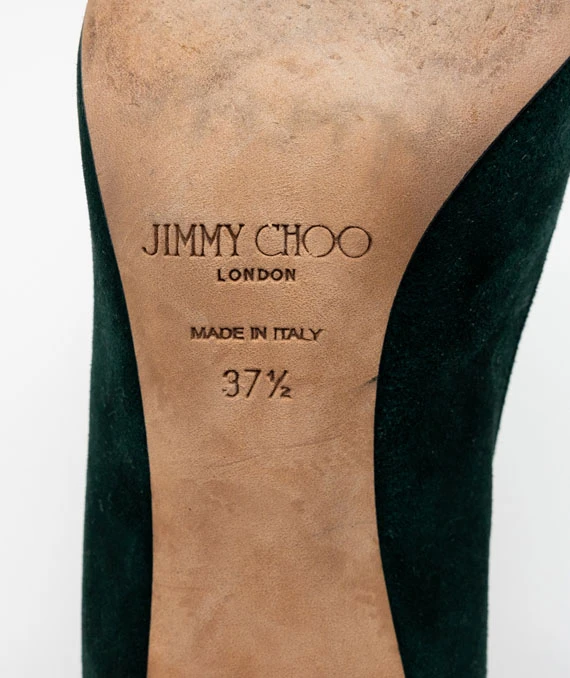 Jimmy Choo Size 37.5 Suede Evergreen ANOUK (suede forest green) heels