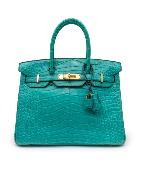 Hermes 2016 Birkin (Stamp X) Size 30 Crocodile Leather handbag in Blue Paon Color with Gold Hardware
