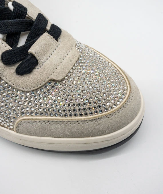 Chanel Size 41 23C Silver Grey Crystals CC Logo Suede Sneakers