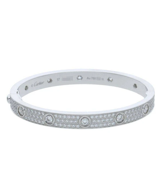 Cartier Size 17 Diamond Paved Love Bracelet in 18k White Gold
