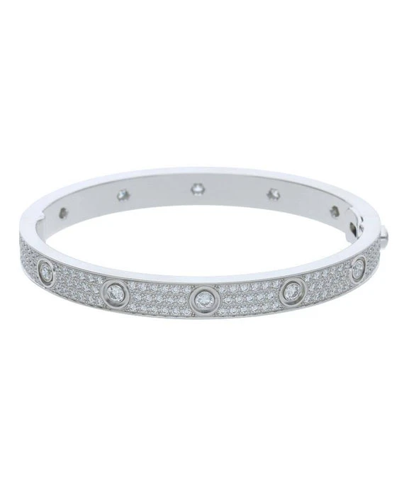 Cartier Size 17 Diamond Paved Love Bracelet in 18k White Gold