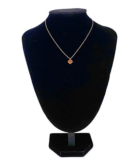 Van Cleef & Arpels Sweet Alhambra Mini Necklace with Orange Stone Pendant in 18k Yellow Gold