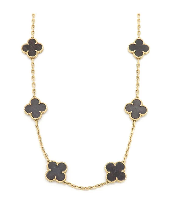 Van Cleef & Arpels Vintage Alhambra Letterwood Pendant 10 Motif Necklace in 18k Rose Gold